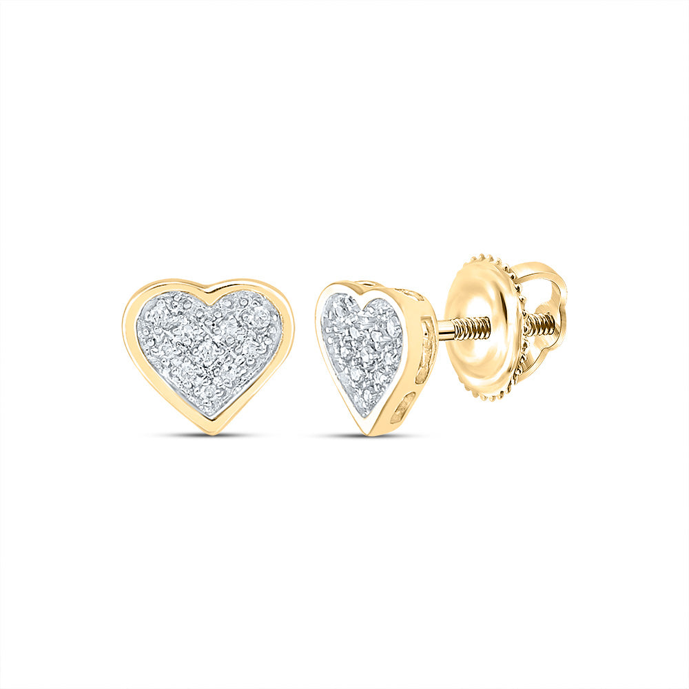 Yellow-tone Sterling Silver Womens Round Diamond Heart Cluster Stud Earrings 1/20 Cttw