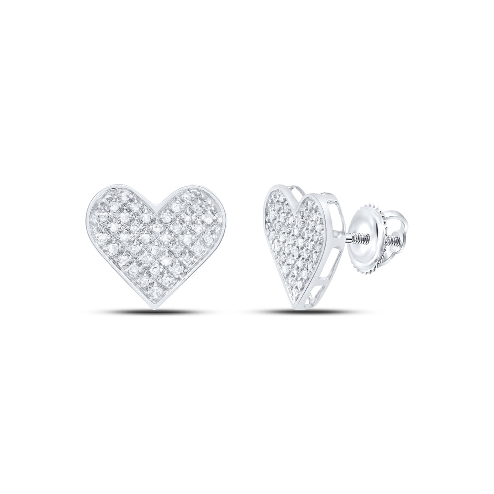 Sterling Silver Womens Round Natural Diamond Heart Cluster Earrings 1/4 CTW 2 Gram