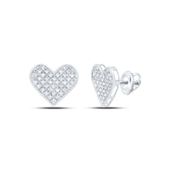 Sterling Silver Womens Round Natural Diamond Heart Cluster Earrings 1/4 CTW 2 Gram