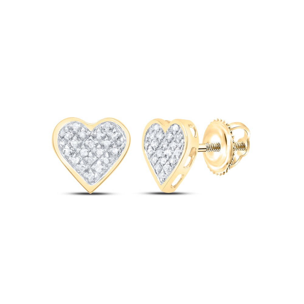 Yellow-Tone Sterling Silver Womens Round Natural Diamond Hear Love Cluster Earrings 1/10 CTW 1.36 Gram