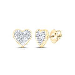 Yellow-Tone Sterling Silver Womens Round Natural Diamond Hear Love Cluster Earrings 1/10 CTW 1.36 Gram
