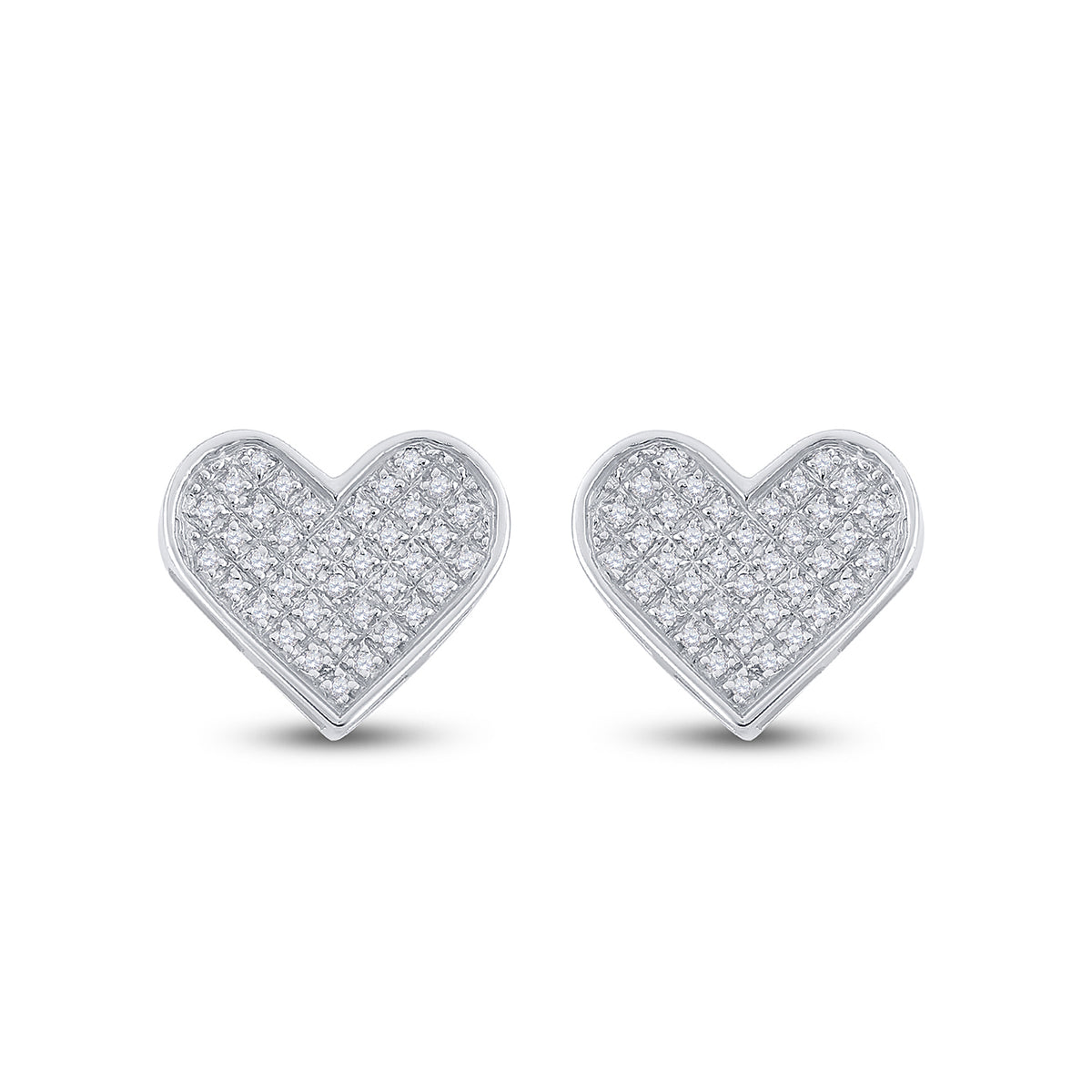 Sterling Silver Womens Round Diamond Heart Cluster Screwback Stud Earrings 1/10 Cttw