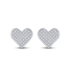 Sterling Silver Womens Round Diamond Heart Cluster Screwback Stud Earrings 1/10 Cttw