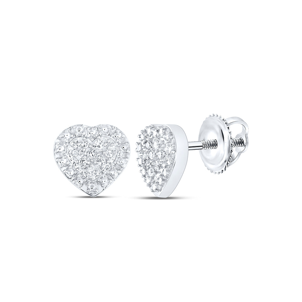 Sterling Silver Womens Round Diamond Heart Cluster Stud Earrings 1/20 Cttw