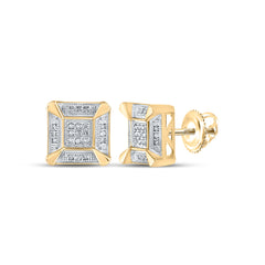 Yellow-Tone Sterling Silver Mens Round Natural Diamond Square Cluster Stud Earrings 1/8 CTW 2.59 Gram