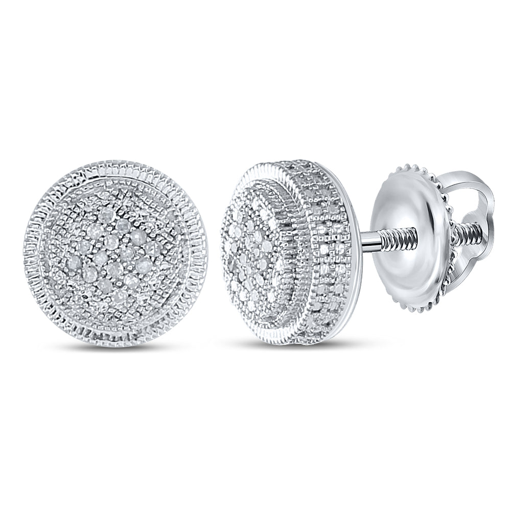 Sterling Silver 1/10 CTW-Natural Diamond Micro-Pave Unisex Earring 2.28 Gram