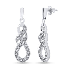 Sterling Silver Womens Round Natural Diamond Infinity Dangle Screwback Earrings 1/8 CTW 2.69 Gram