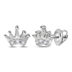 Sterling Silver Womens Round Diamond Crown Fashion Earrings 1/20 Cttw
