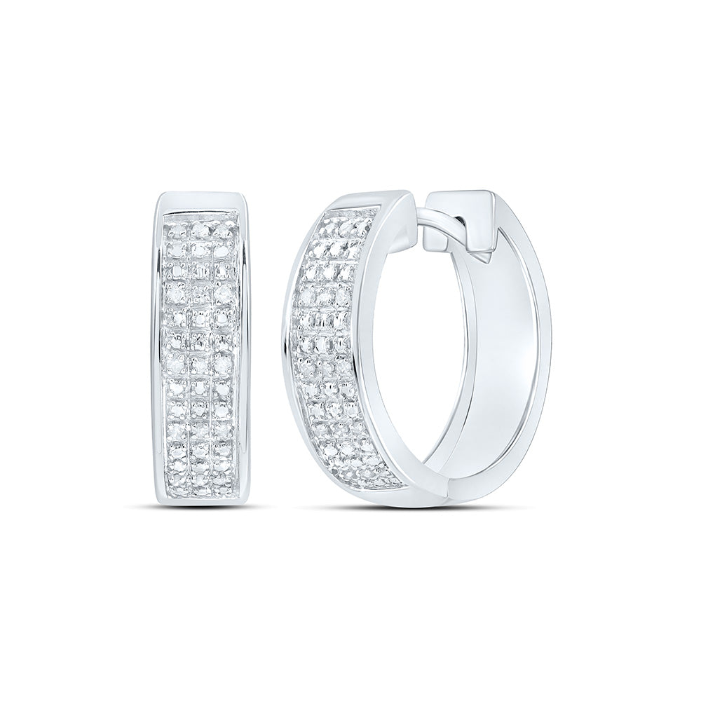 Sterling Silver Womens Round Pave-Set Diamond Triple Row Hoop Earrings 1/10 CTW 3.49 Gram