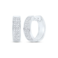 Sterling Silver Womens Round Pave-Set Diamond Triple Row Hoop Earrings 1/10 CTW 3.49 Gram