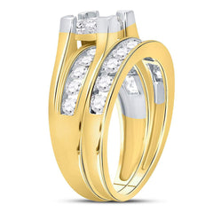 14kt Yellow Gold Womens Princess Diamond Bridal Wedding Engagement Ring Band Set 1-1/2 Cttw
