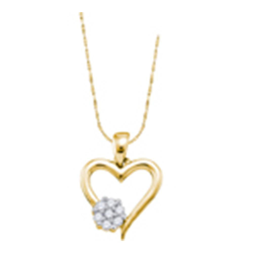 Yellow-tone Sterling Silver Womens Round Diamond Heart Cluster Pendant 1/10 Cttw