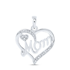Sterling Silver Womens Round Natural Diamond Mom Mother Heart Pendant 1/10 CTW 1.45 Gram