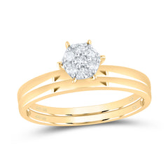 10kt Yellow Gold Womens Round Diamond Cluster Bridal Wedding Engagement Ring Band Set 1/6 Cttw