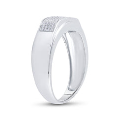 Sterling Silver Mens Round Diamond Micropave Flat Wedding Anniversary Band Ring 1/5 Cttw