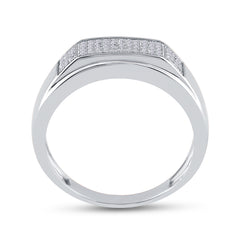 Sterling Silver Mens Round Diamond Micropave Flat Wedding Anniversary Band Ring 1/5 Cttw