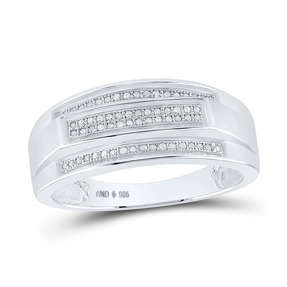 Sterling Silver Mens Round Pave-set Diamond Elevated Band Ring 1/5 Cttw