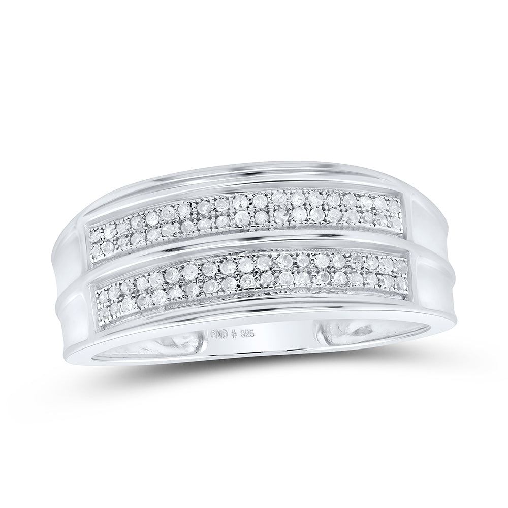 Sterling Silver Mens Round Pave-set Diamond Wedding Band Ring 1/4 Cttw