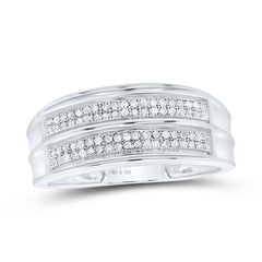 Sterling Silver Mens Round Pave-set Diamond Wedding Band Ring 1/4 Cttw