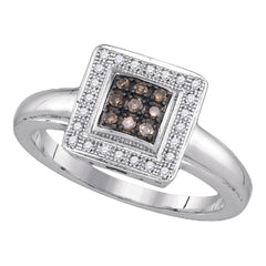 Sterling Silver Womens Round Brown Diamond Square Cluster Ring 1/6 Cttw