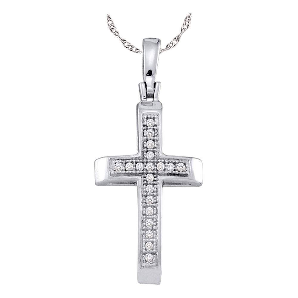 Sterling Silver Womens Round Diamond Simple Roman Cross Religious Pendant 1/20 Cttw