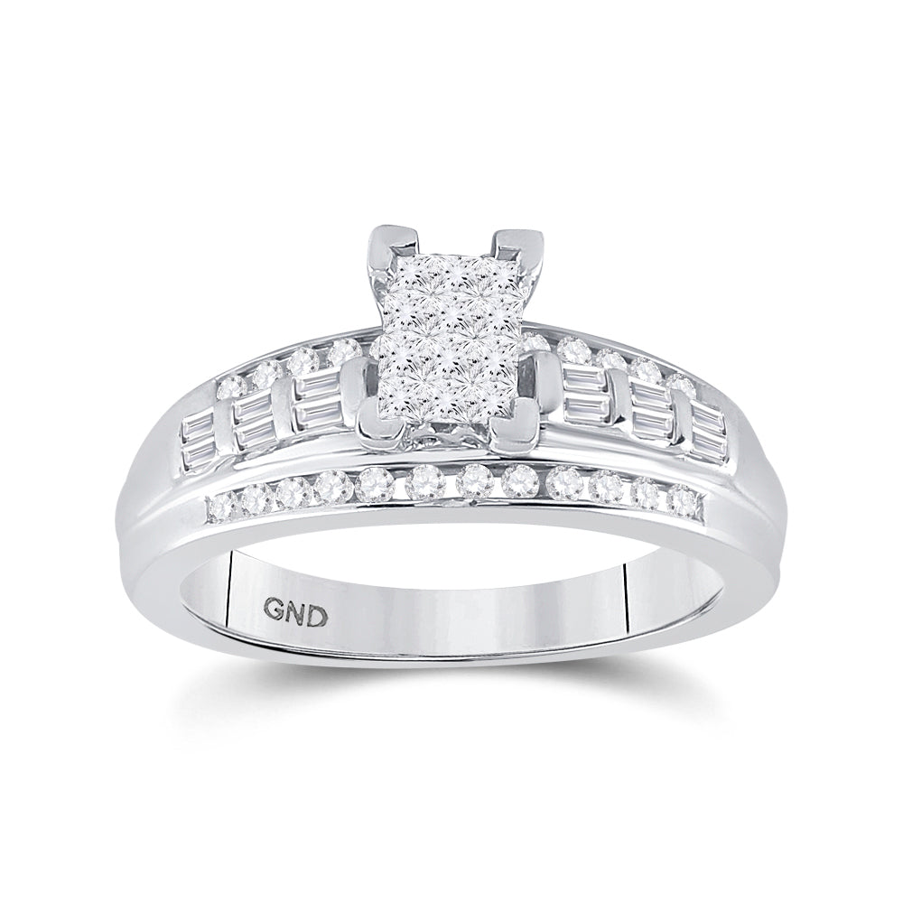 Sterling Silver Womens Princess Diamond Cluster Bridal Wedding Engagement Ring 1/2 Cttw