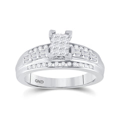 Sterling Silver Womens Princess Diamond Cluster Bridal Wedding Engagement Ring 1/2 Cttw
