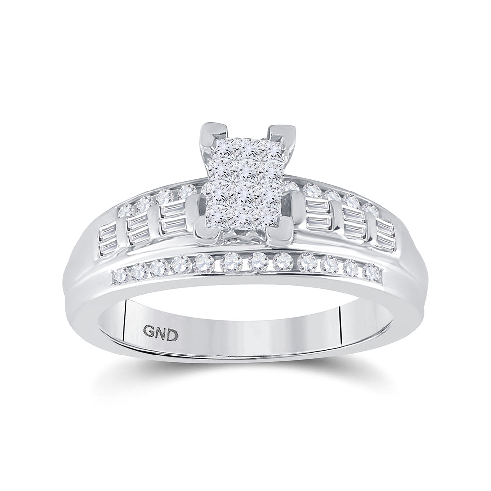 Sterling Silver Womens Princess Diamond Cluster Bridal Wedding Engagement Ring 1/2 Cttw Size 6
