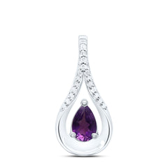 Sterling Silver Womens Pear Lab-Created Amethyst Solitaire Diamond Teardrop Pendant 1/2 CTW 0.99 Gram