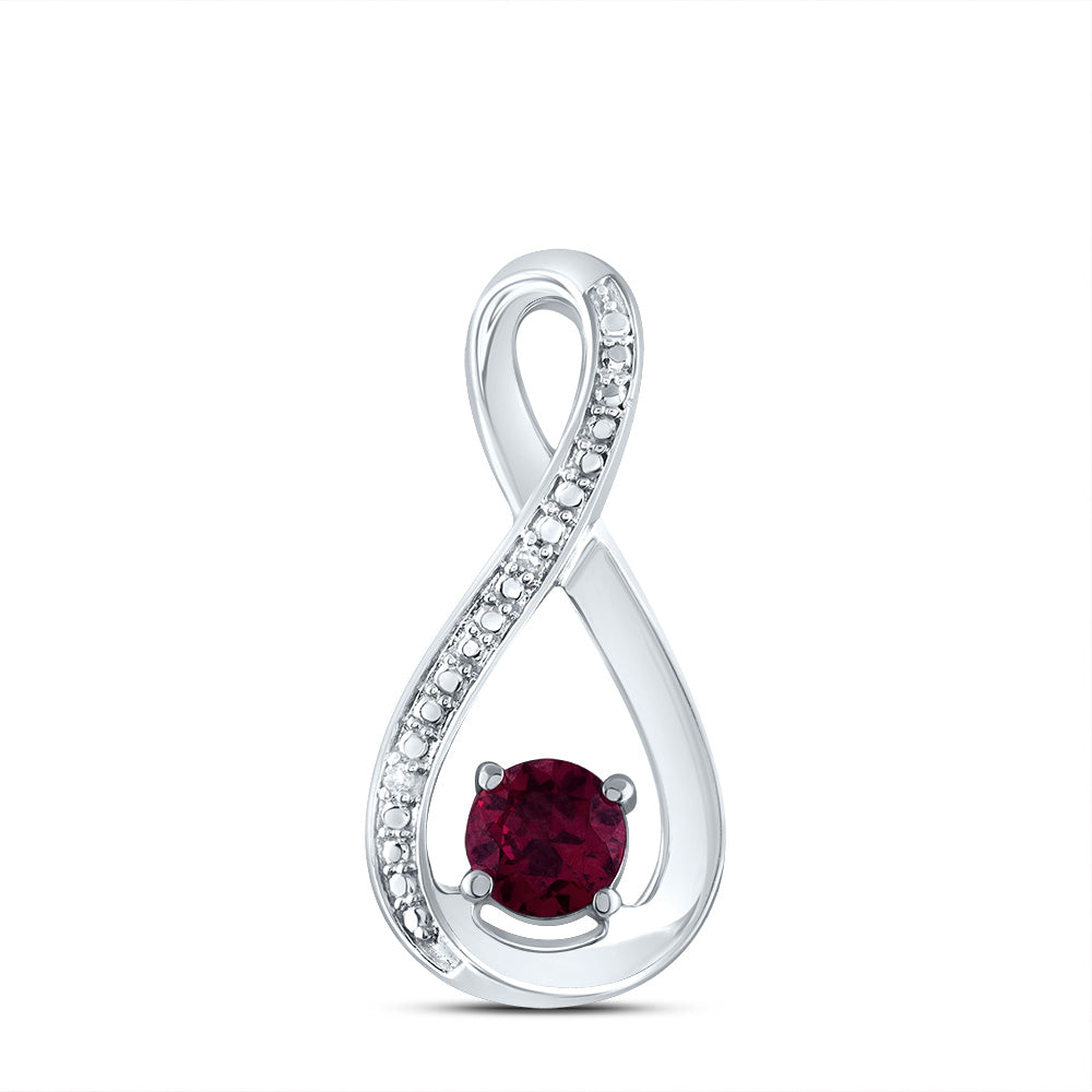 Sterling Silver Womens Round Lab-Created Ruby Diamond Fashion Pendant 5/8 Cttw