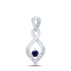 Sterling Silver Womens Round Lab-Created Blue Sapphire Solitaire Diamond Pendant 1/5 Cttw