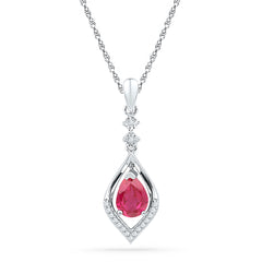 Sterling Silver Womens Oval Lab-Created Ruby Diamond Solitaire Pendant 1.00 CTW 2.01 Gram