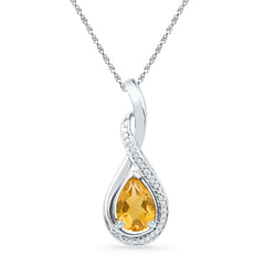 Sterling Silver Womens Oval Lab-Created Citrine Solitaire Diamond Frame Twist Pendant 1.00 CTW 2.25 Gram