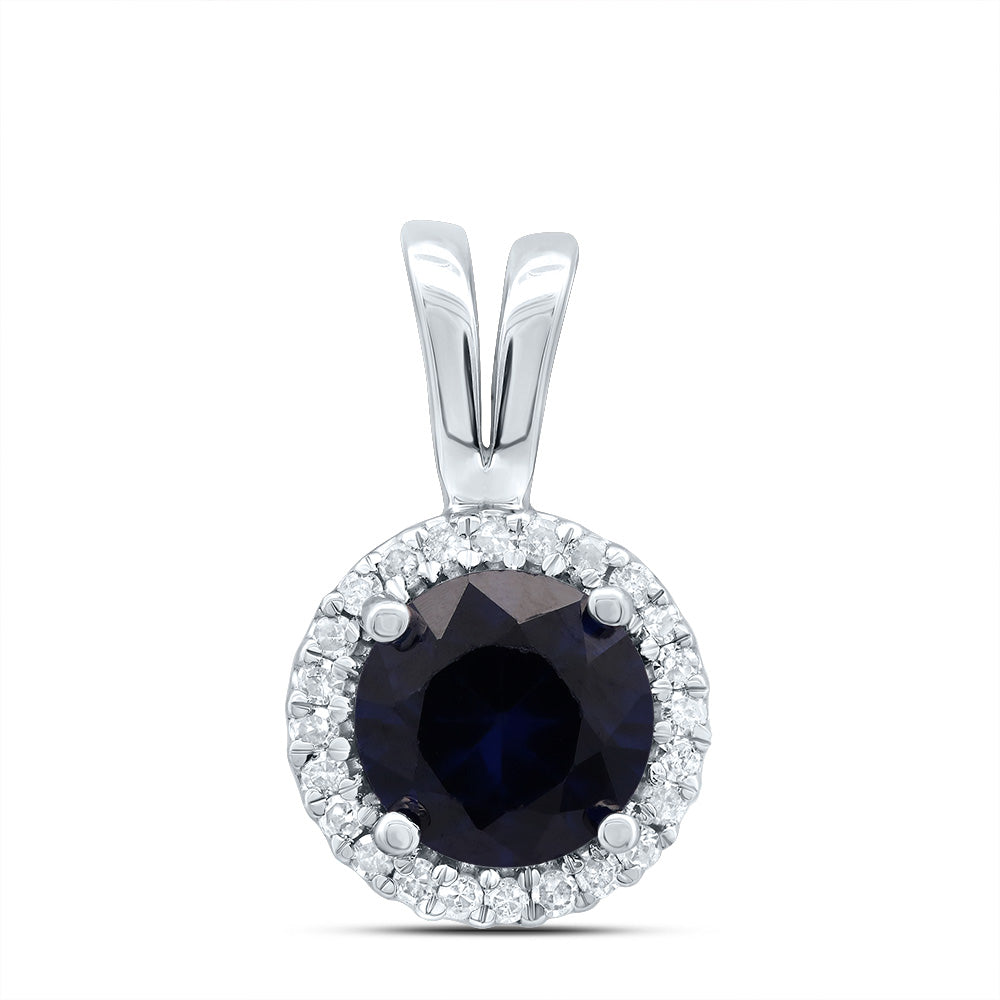 Sterling Silver Womens Round Lab-Created Blue Sapphire Solitaire Pendant 1/10 Cttw