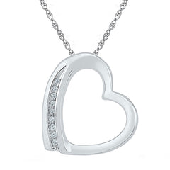 Sterling Silver Womens Round Diamond Heart Pendant .03 Cttw