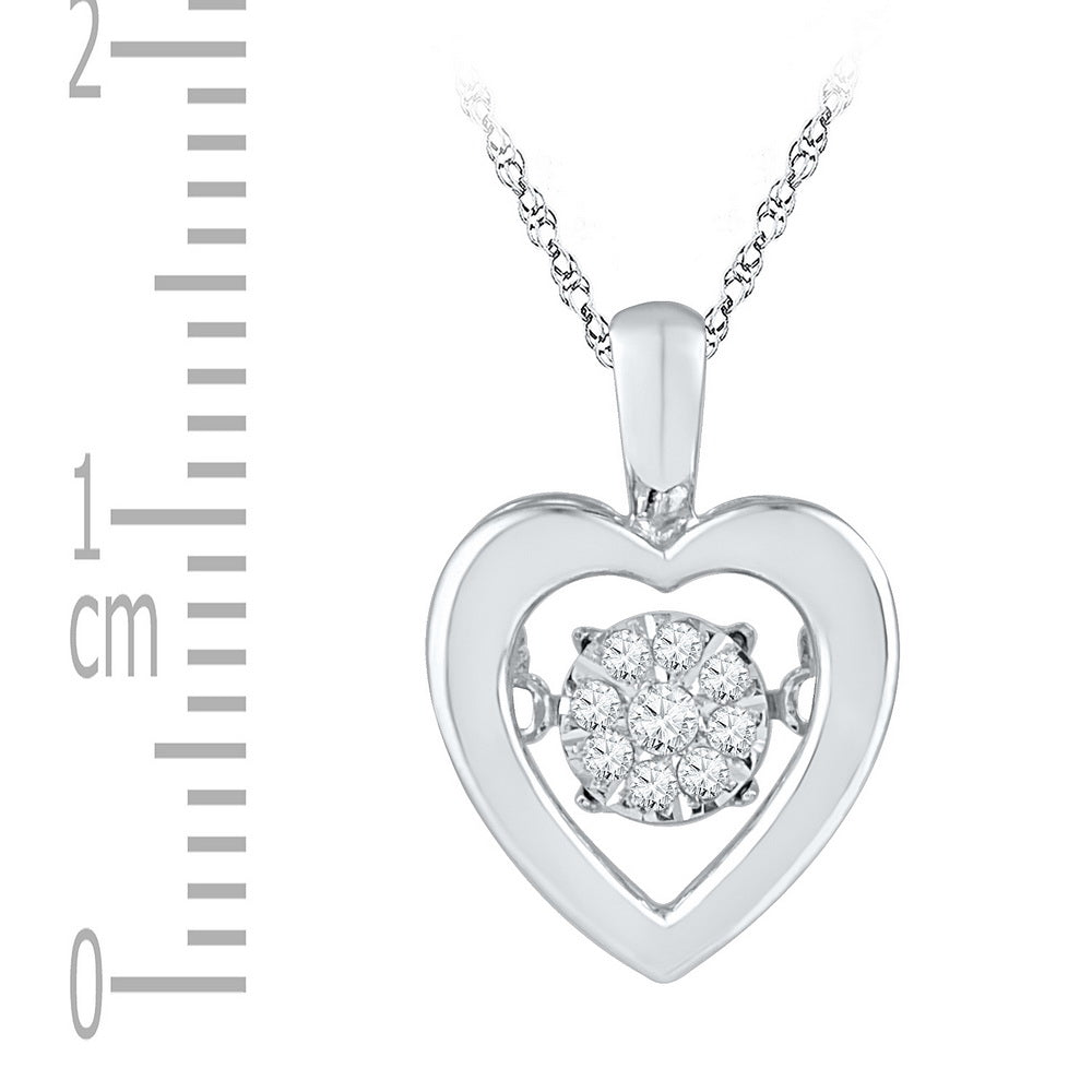 Sterling Silver Womens Round Natural Diamond Moving Twile Cluster Heart Pendant 1/12 CTW 1.25 Gram