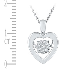 Sterling Silver Womens Round Natural Diamond Moving Twile Cluster Heart Pendant 1/12 CTW 1.25 Gram