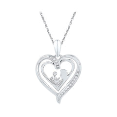 Sterling Silver Womens Round Diamond Mom Mother Child Heart Pendant 1/20 Cttw