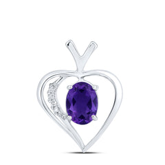 Sterling Silver Womens Round Amethyst Diamond Heart Pendant 3/4 Cttw