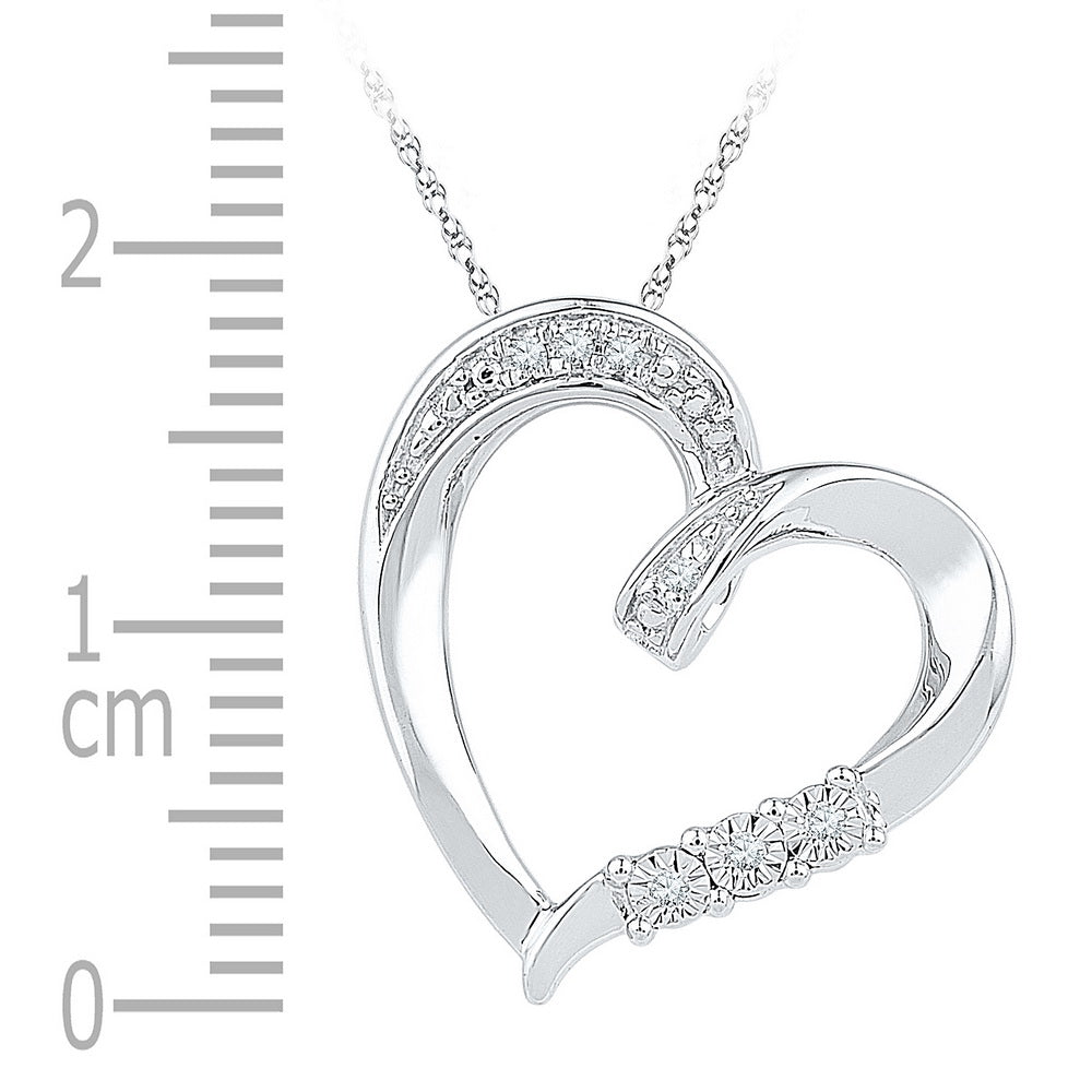 Sterling Silver Womens Round Diamond Heart Pendant .03 Cttw