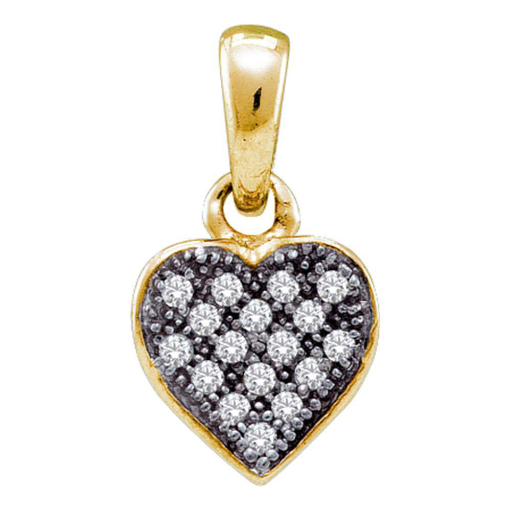 Yellow-tone Sterling Silver Womens Round Diamond Small Heart Cluster Pendant 1/20 Cttw