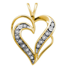 Yellow-tone Sterling Silver Womens Round Diamond Heart Pendant 1/20 Cttw