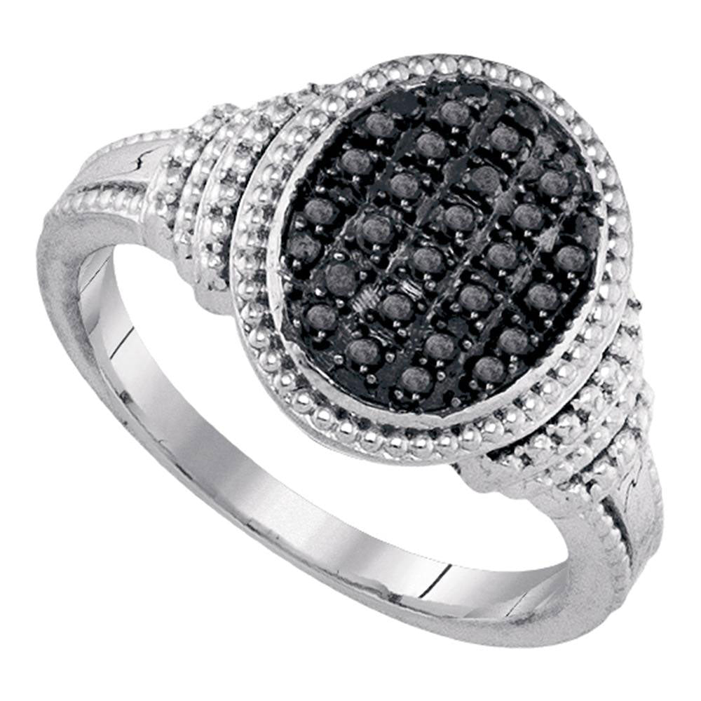 Sterling Silver Womens Round Black Color Enhanced Diamond Oval Cluster Ring 1/4 Cttw