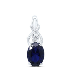 Sterling Silver Womens Oval Lab-Created Blue Sapphire Solitaire Diamond Pendant 7/8 Cttw