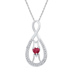 Sterling Silver Womens Heart Lab-Created Ruby Mom Mother Pendant 1/2 Cttw