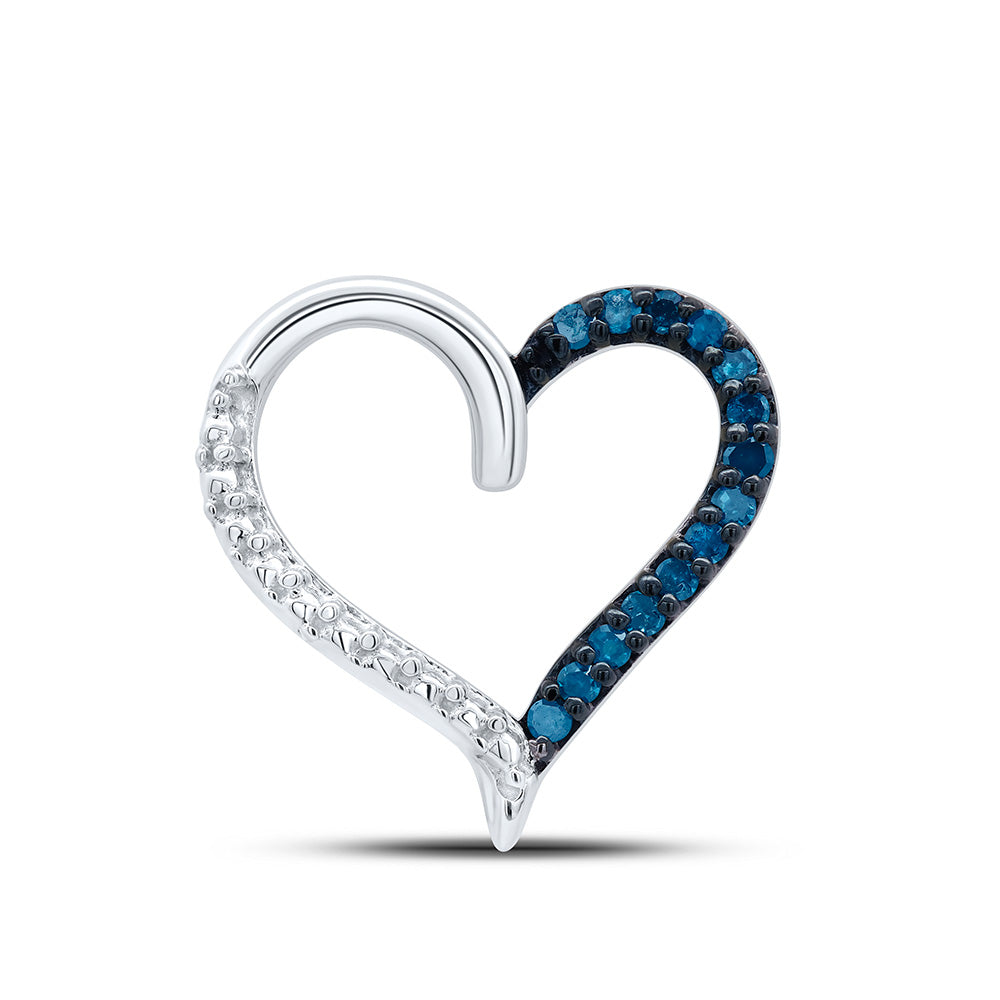 Sterling Silver Womens Round Blue Color Enhanced Diamond Heart Outline Pendant 1/10 Cttw