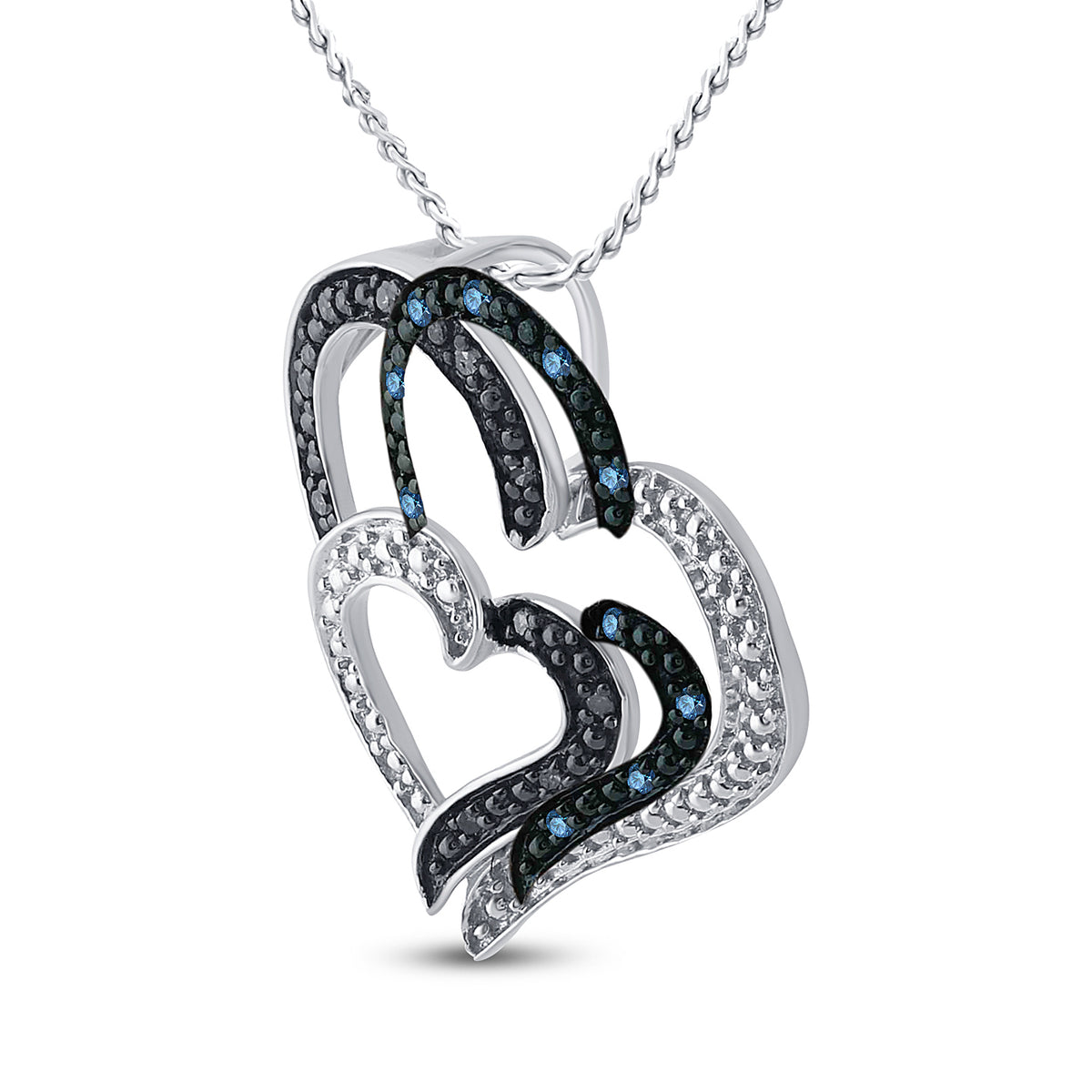 Sterling Silver Womens Round Blue Color Enhanced Diamond Heart Pendant 1/20 CTW 1.33 Gram