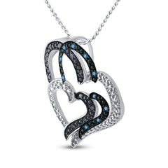 Sterling Silver Womens Round Blue Color Enhanced Diamond Heart Pendant 1/20 CTW 1.33 Gram