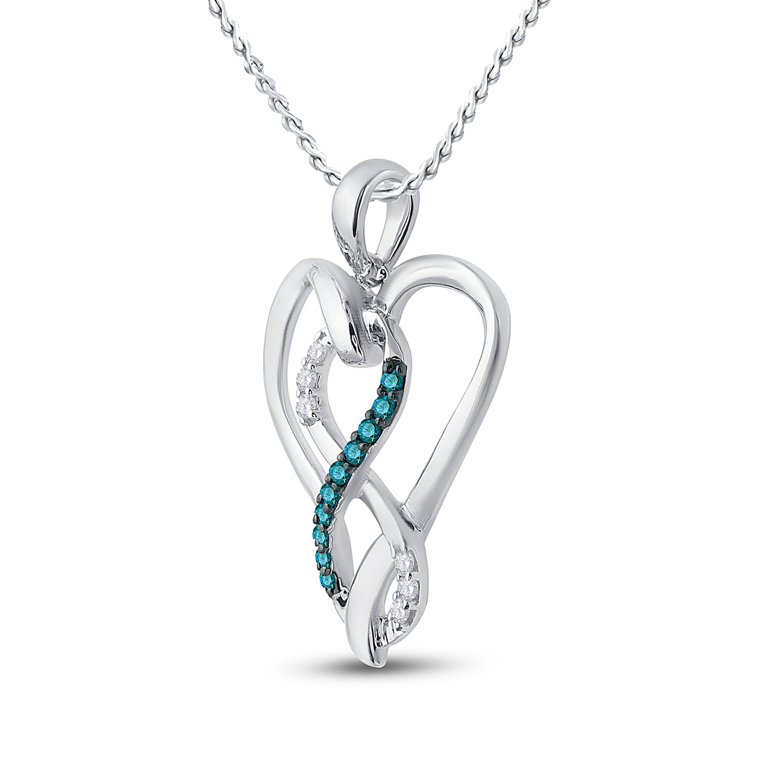 Sterling Silver Womens Round Blue Color Enhanced Diamond Heart Infinity Pendant 1/10 Cttw