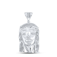 Sterling Silver Mens Round Diamond Jesus Face Charm Pendant 3/8 Cttw